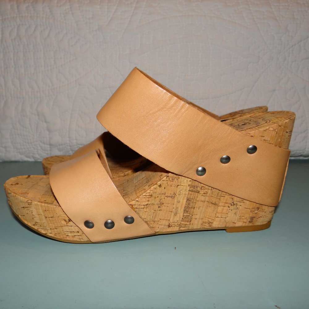 Lucky Brand Magnolia Tan Leather Wrap Cork Wedge Sandals - Picture 3 of 9
